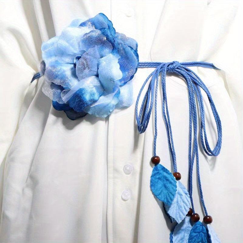 Chiffon Tie Dye Flower Sash Belt Leaf Pendant Tassel Bowknot Tied Belt