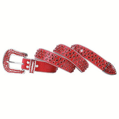 Red Sparkle Rhinestone Belts Western Cowboy Cowgirl Hip Hop Punk Studded PU Leat