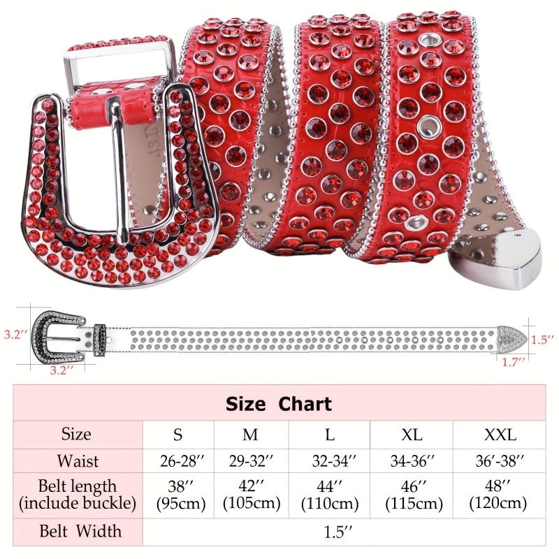 Red Sparkle Rhinestone Belts Western Cowboy Cowgirl Hip Hop Punk Studded PU Leat