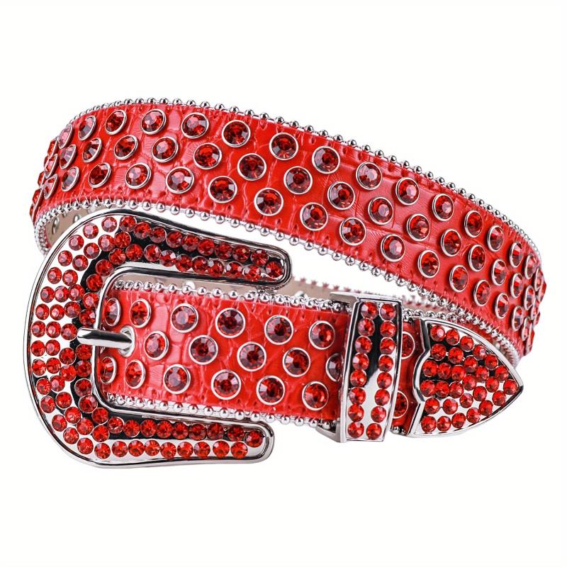 Red Sparkle Rhinestone Belts Western Cowboy Cowgirl Hip Hop Punk Studded PU Leat