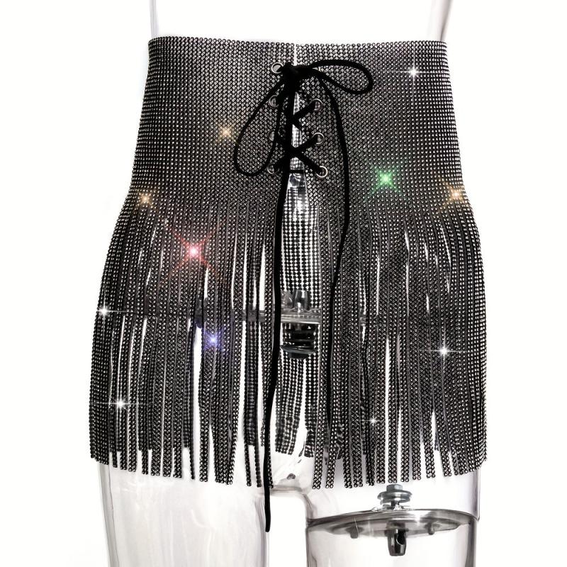 Rhinestone Tassel Skirt Belt Y2K Sparkly Wrap Sexy Fringe Waistband