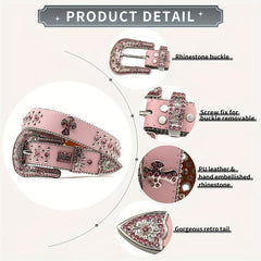 Pink Rhinestone Cross PU Belt Punk Hip Hop Jeans Pants Belt Y2K