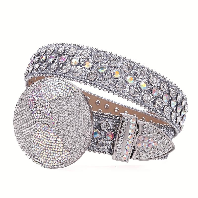 Y2K Sparkly Rhinestone Round Buckle Belt for Women