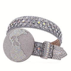 Y2K Sparkly Rhinestone Round Buckle Belt for Women