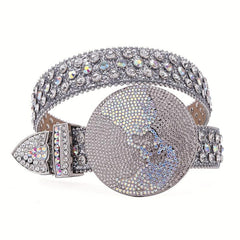 Y2K Sparkly Rhinestone Round Buckle Belt for Women