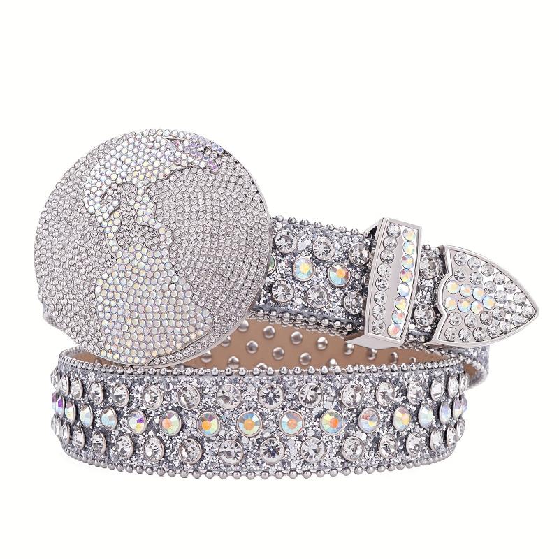 Y2K Sparkly Rhinestone Round Buckle Belt for Women
