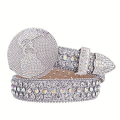 Y2K Sparkly Rhinestone Round Buckle Belt for Women