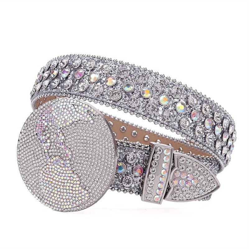 Y2K Sparkly Rhinestone Round Buckle Belt for Women