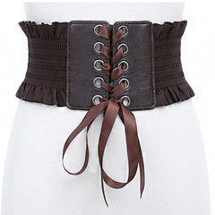 PU Leather Wide Belt Women Lace Corset Belt Female