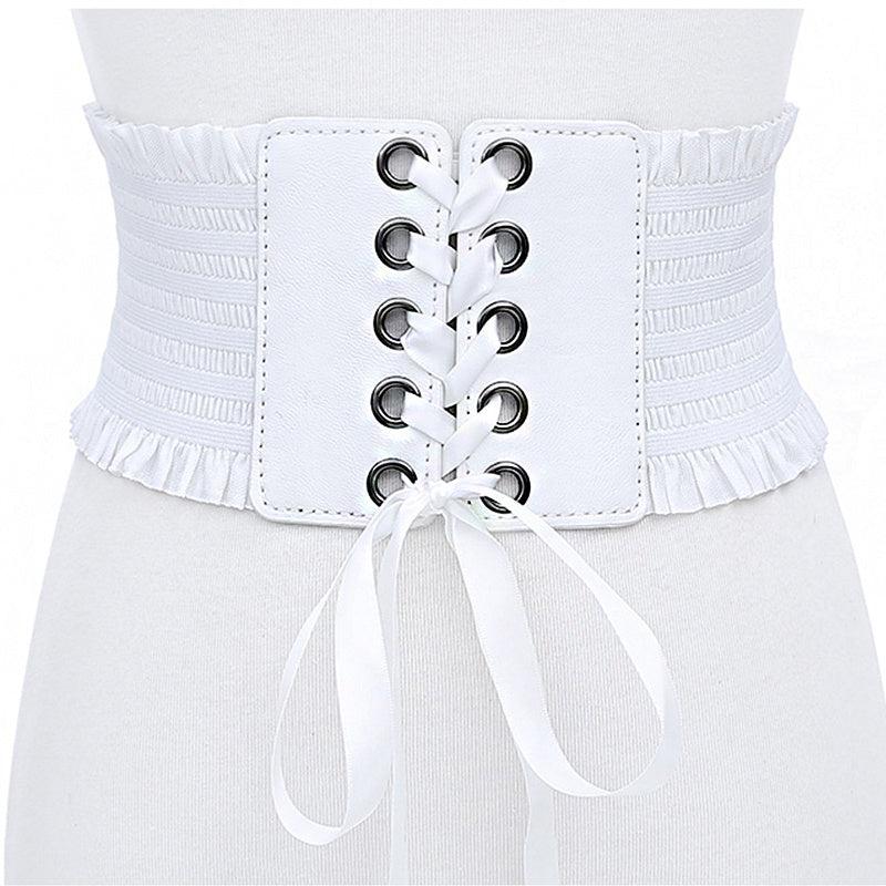 PU Leather Wide Belt Women Lace Corset Belt Female