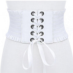 PU Leather Wide Belt Women Lace Corset Belt Female