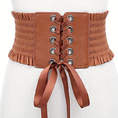 PU Leather Wide Belt Women Lace Corset Belt Female