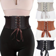 PU Leather Wide Belt Women Lace Corset Belt Female
