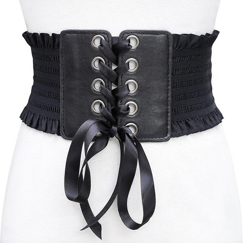 PU Leather Wide Belt Women Lace Corset Belt Female