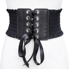 PU Leather Wide Belt Women Lace Corset Belt Female