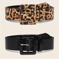 Leopard Print Stone Pattern Embossed Wide Belt for Women