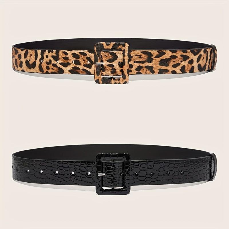 Leopard Print Stone Pattern Embossed Wide Belt for Women