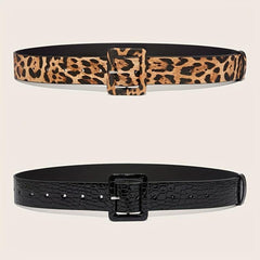 Leopard Print Stone Pattern Embossed Wide Belt for Women