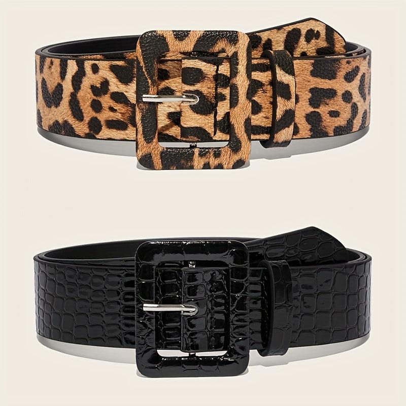Leopard Print Stone Pattern Embossed Wide Belt for Women