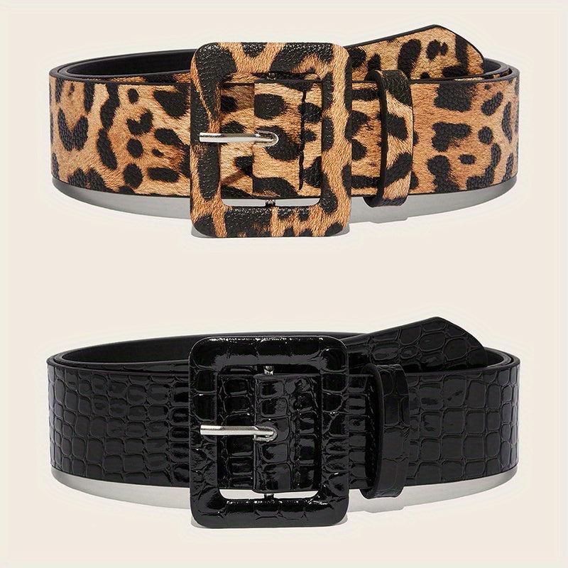 Leopard Print Stone Pattern Embossed Wide Belt for Women