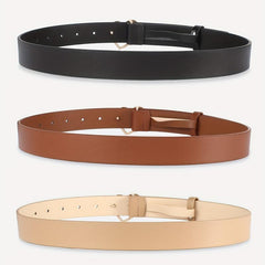 3pcs Heart Buckle Belt Classic PU Leather Waist Belt for Women