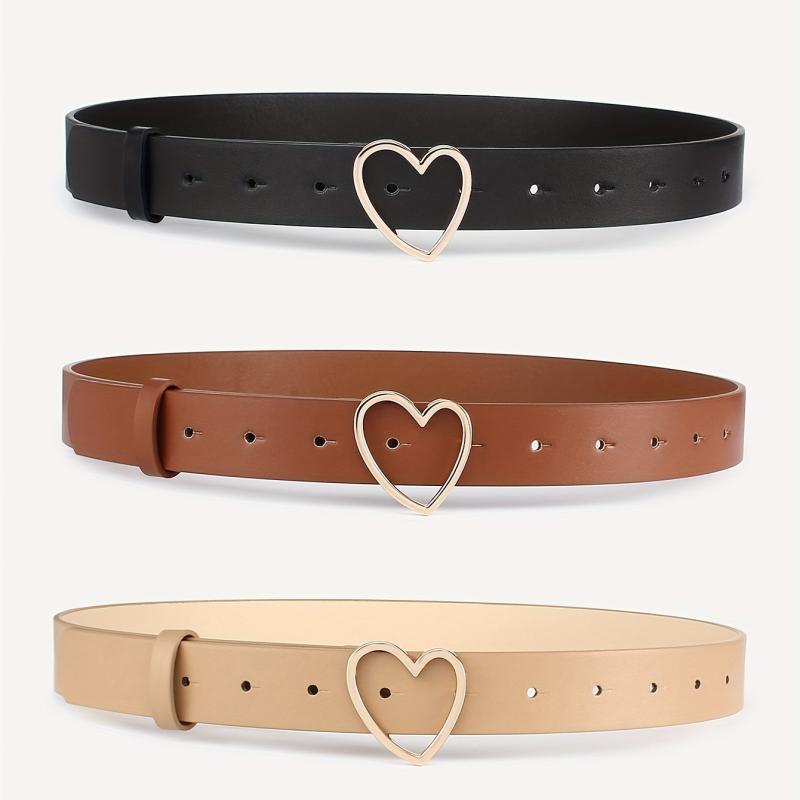3pcs Heart Buckle Belt Classic PU Leather Waist Belt for Women