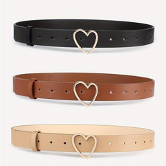 3pcs Heart Buckle Belt Classic PU Leather Waist Belt for Women