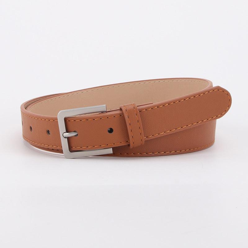 Vintage Square Pin Buckle Belt PU Leather Solid Waistband