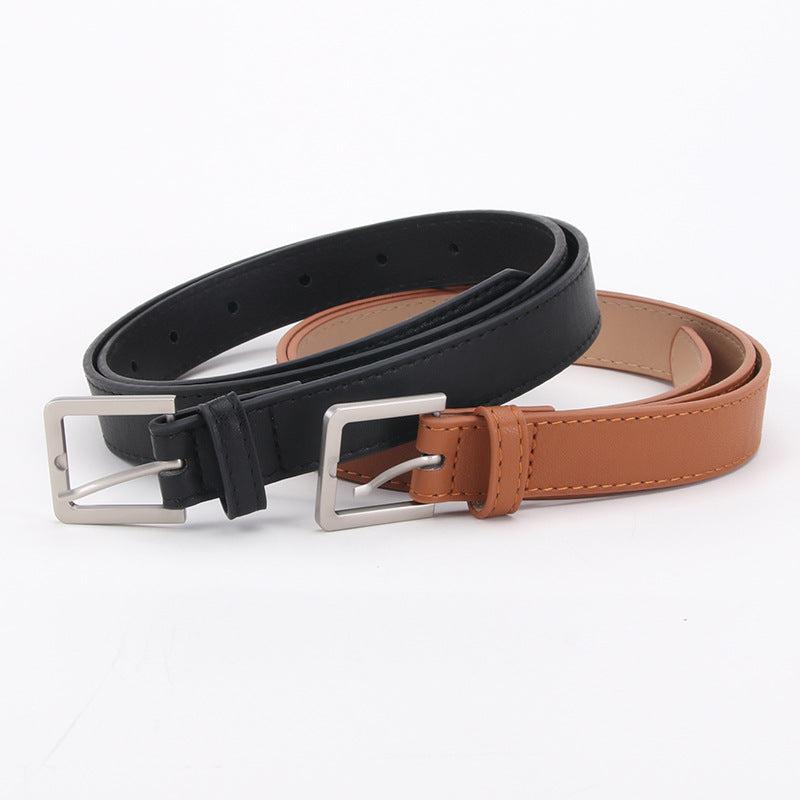 Vintage Square Pin Buckle Belt PU Leather Solid Waistband