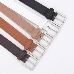 Vintage Square Pin Buckle Belt PU Leather Solid Waistband