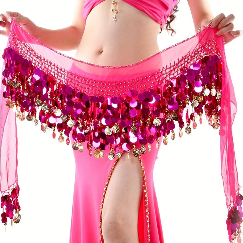 Colorful Belly Dance Hip Scarf with Sequins Coins Tassel Waistband