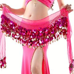Colorful Belly Dance Hip Scarf with Sequins Coins Tassel Waistband