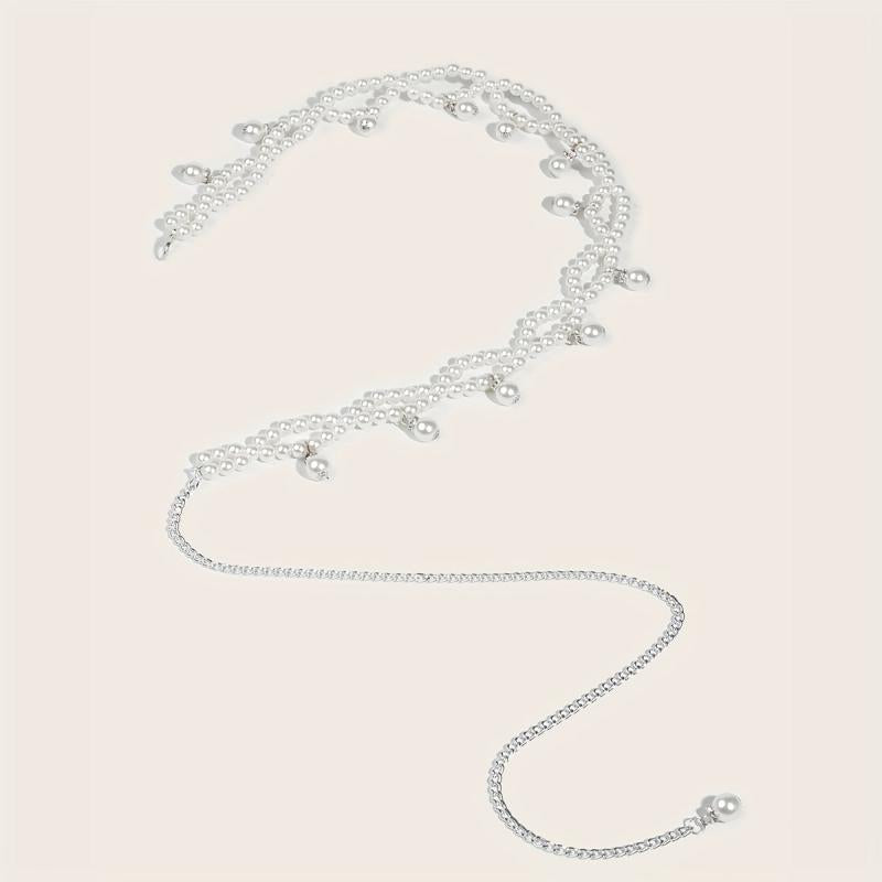 Faux Pearl Waist Chain Pendant Elastic Chain Belt Dress Girdle