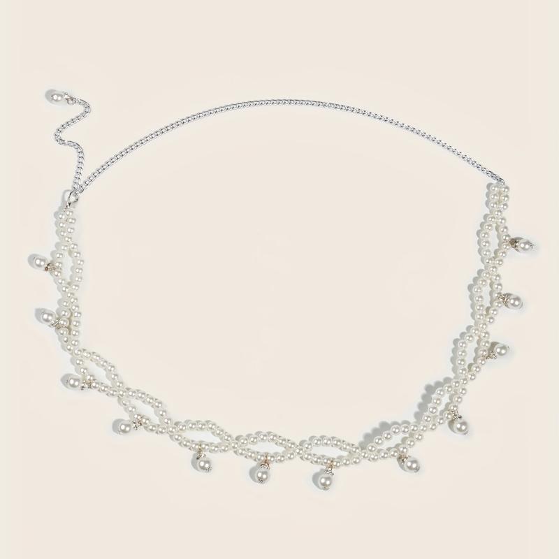 Faux Pearl Waist Chain Pendant Elastic Chain Belt Dress Girdle