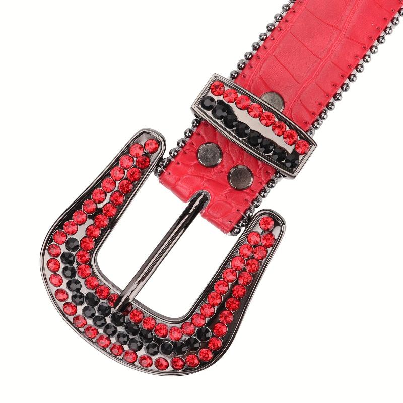 Red Hip Hop Rhinestone Belt Crocodile Pattern Sparkly Western Belt