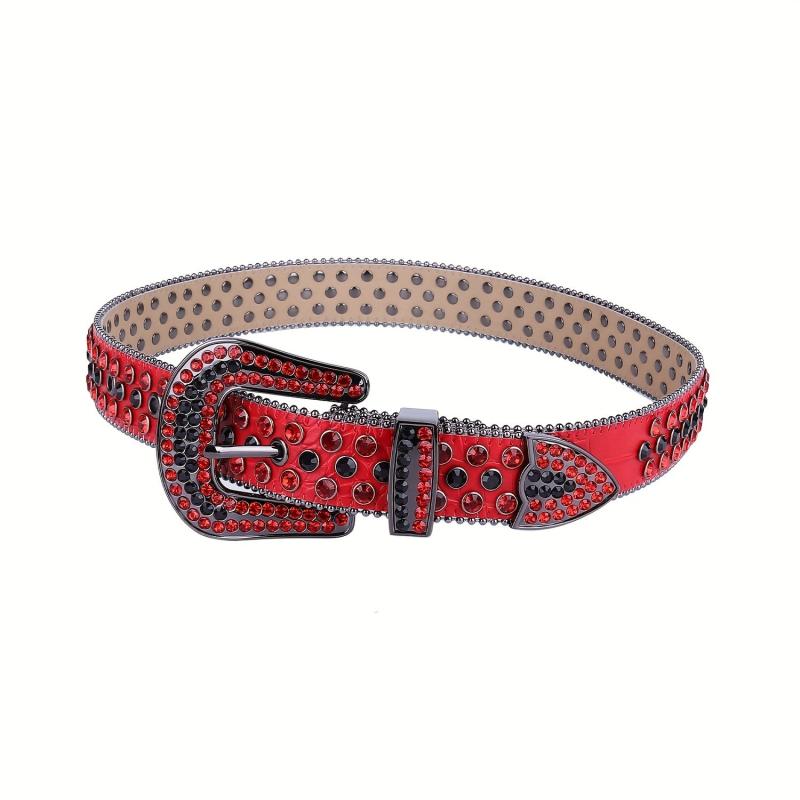 Red Hip Hop Rhinestone Belt Crocodile Pattern Sparkly Western Belt