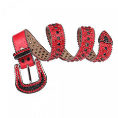 Red Hip Hop Rhinestone Belt Crocodile Pattern Sparkly Western Belt