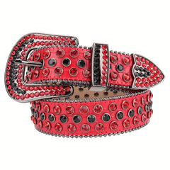 Red Hip Hop Rhinestone Belt Crocodile Pattern Sparkly Western Belt