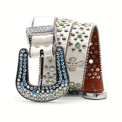 Punk Rivet Belt Hip Hop Bling PU Leather Belt Y2K Rhinestone Western Cowboy Belt