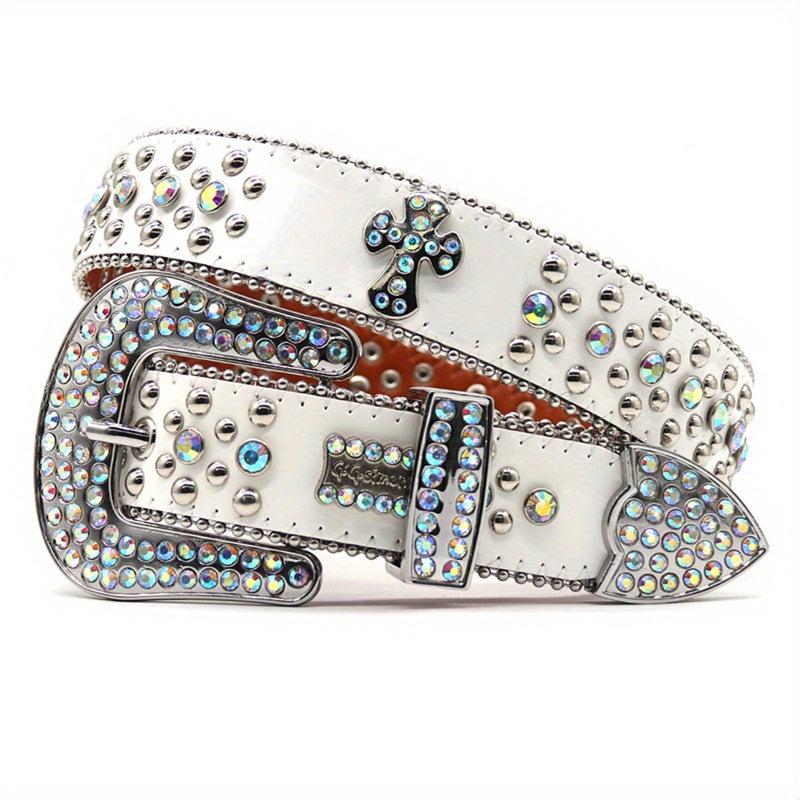 Punk Rivet Belt Hip Hop Bling PU Leather Belt Y2K Rhinestone Western Cowboy Belt