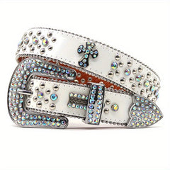 Punk Rivet Belt Hip Hop Bling PU Leather Belt Y2K Rhinestone Western Cowboy Belt