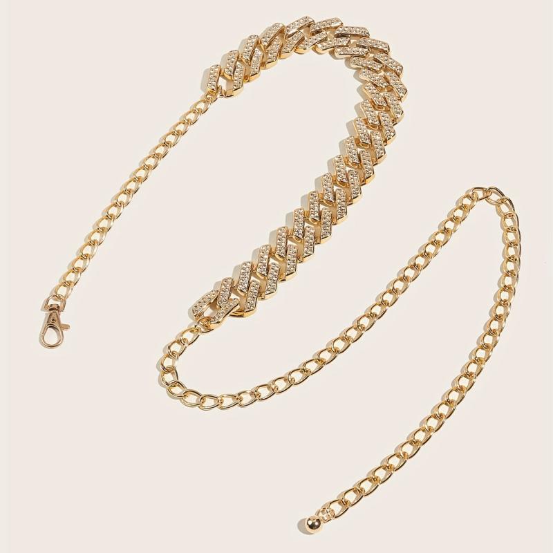 Geometric Metal Belly Chain Rhinestone Inlaid Decorative Belt Dress Girdle