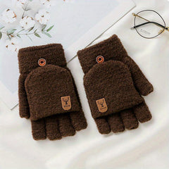 Winter Warm Coldproof Wool Half Finger Flip Gloves