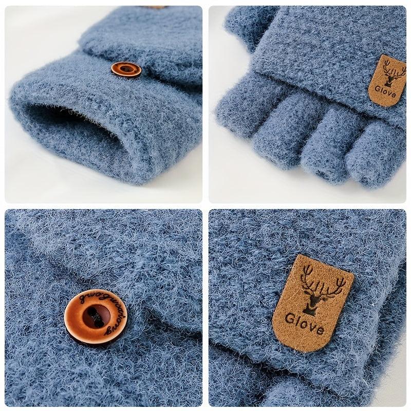 Winter Warm Coldproof Wool Half Finger Flip Gloves