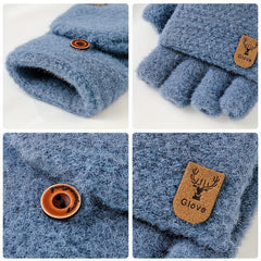 Winter Warm Coldproof Wool Half Finger Flip Gloves