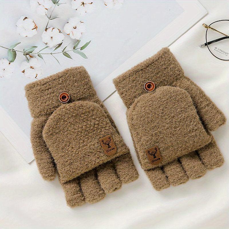 Winter Warm Coldproof Wool Half Finger Flip Gloves