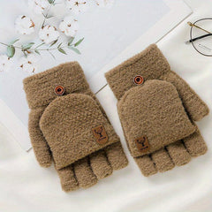 Winter Warm Coldproof Wool Half Finger Flip Gloves