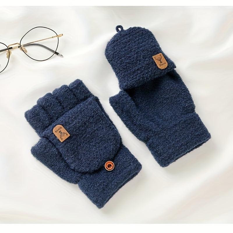 Winter Warm Coldproof Wool Half Finger Flip Gloves