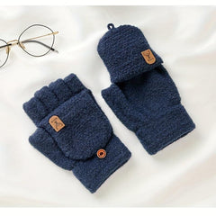 Winter Warm Coldproof Wool Half Finger Flip Gloves