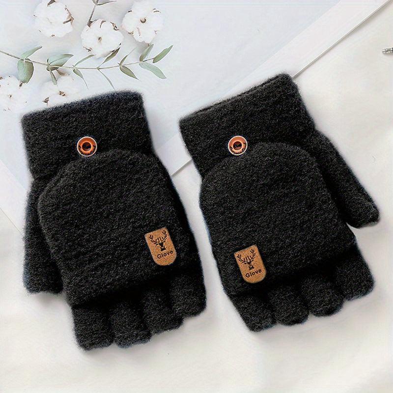 Winter Warm Coldproof Wool Half Finger Flip Gloves